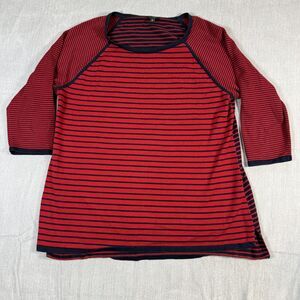 TALBOTS Womens Sweater XL Boatneck Pullover Striped Red Navy Stretch